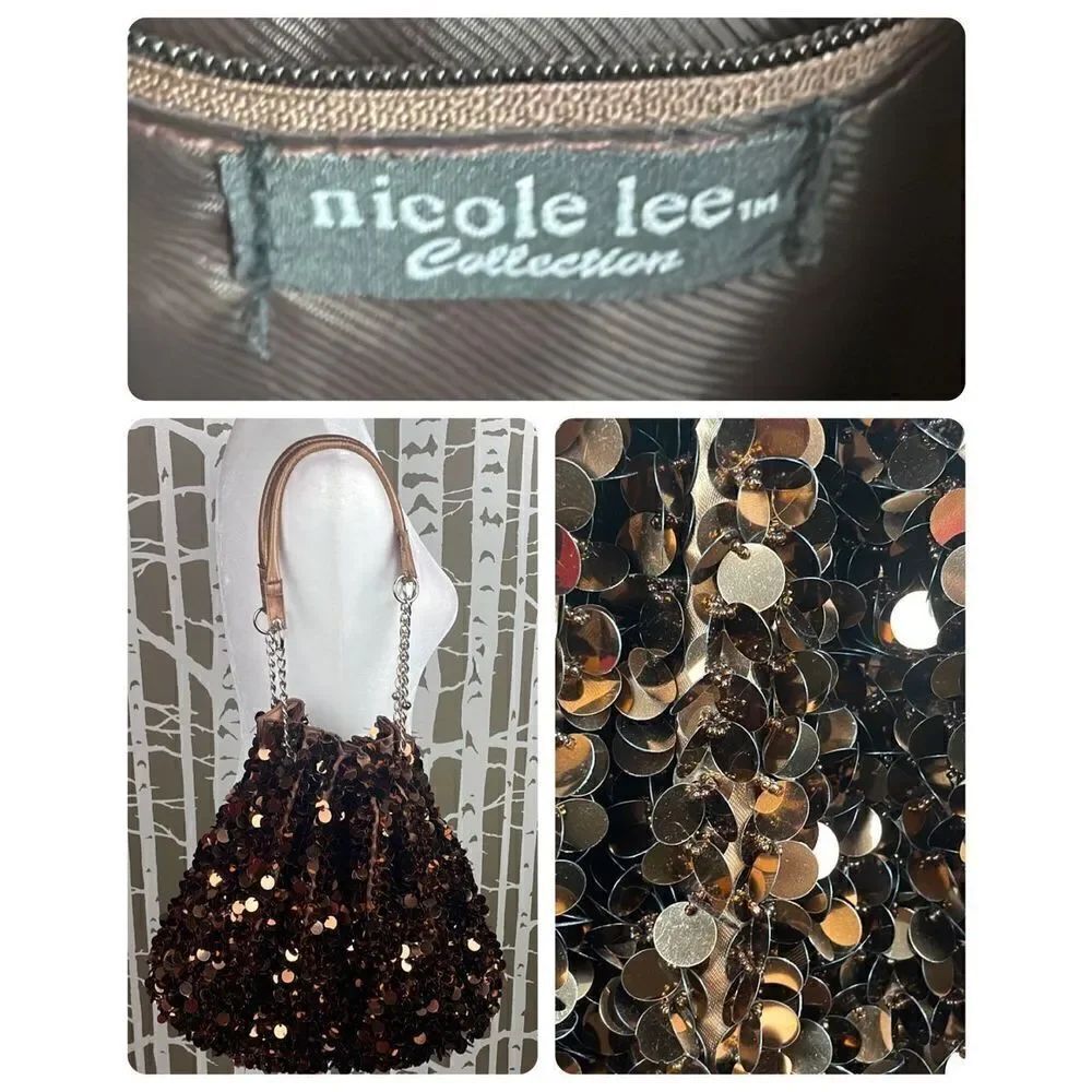 Nicole Lee Collection Copper Paillette Sequined Drawstring Chain Strap Large Sho